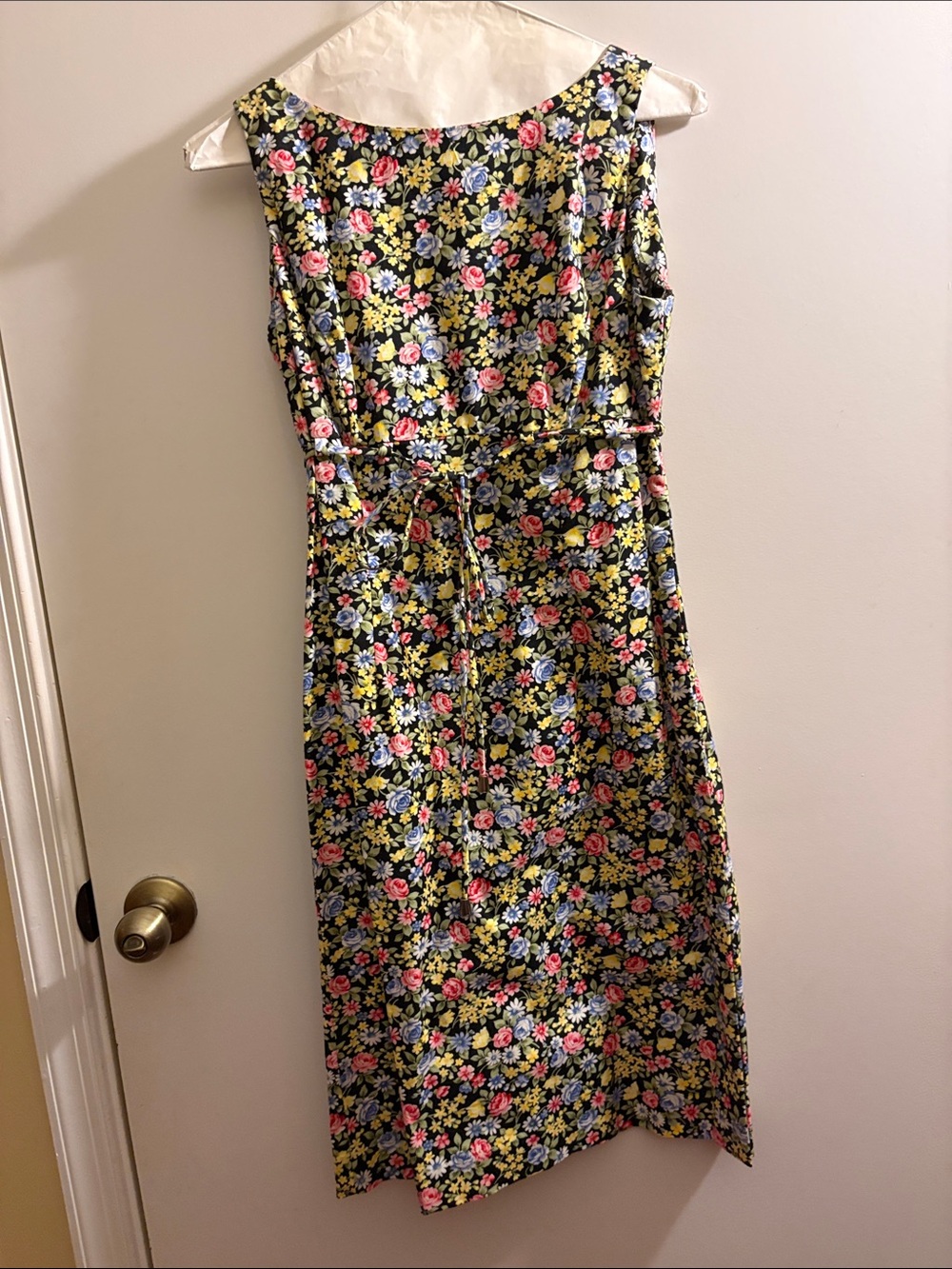 Maggy London Black Floral Midi Dress with Pink, Yellow & Blue Flowers